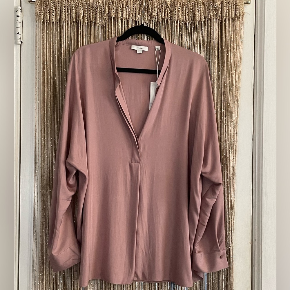 VINCE Band Collar Long Sleeve Blouse- XL